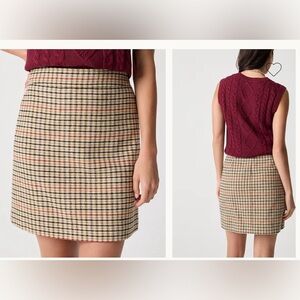 J. Crew Women's Mini Wool Skirt in Tan Houndstooth Plaid